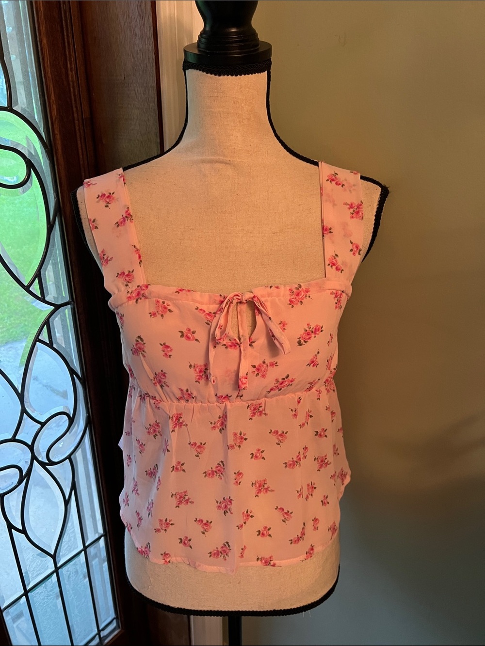 Pink Floral Tie-Front Square Neck Camisole